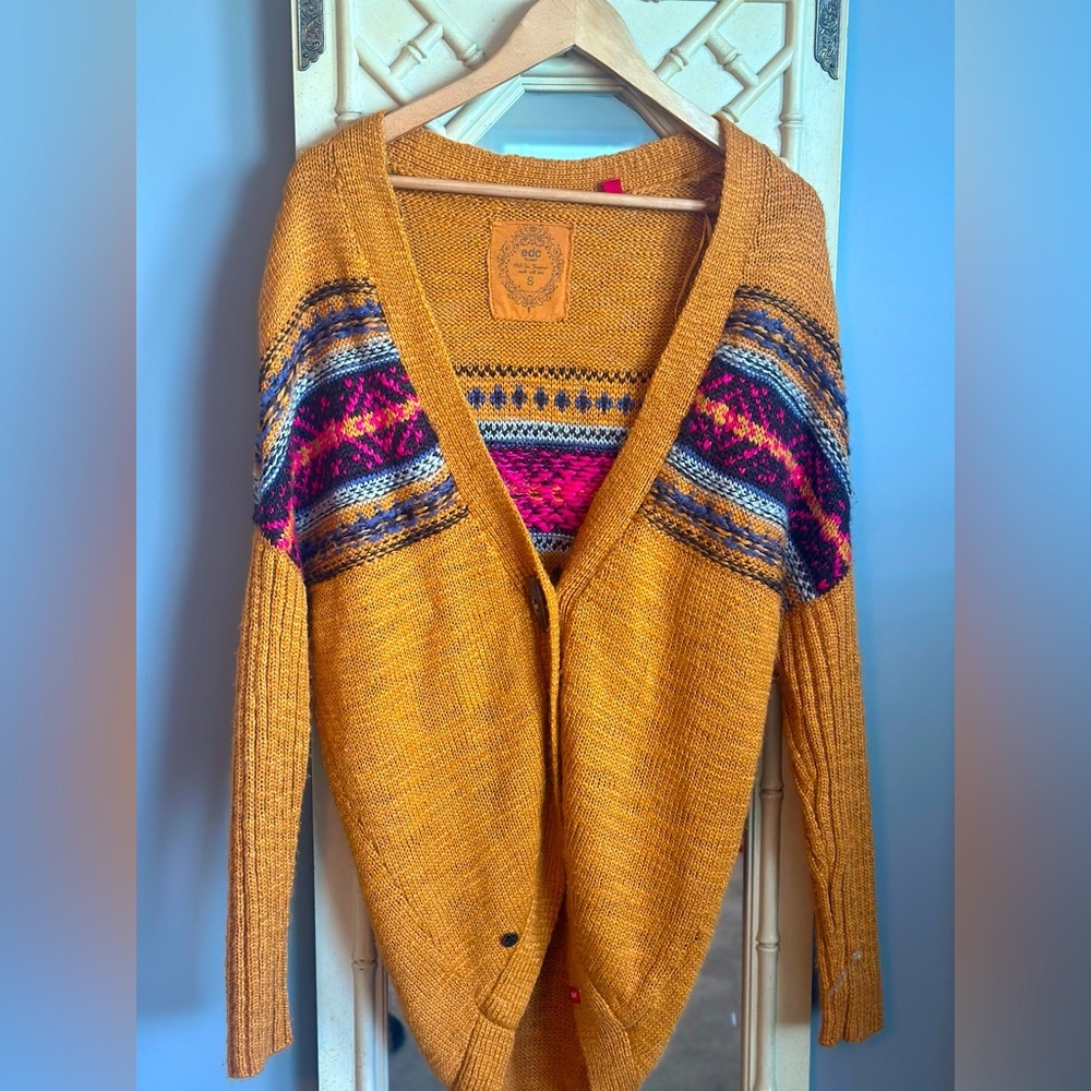 EDC by Esprit Mustard Aztec Acrylic Knit Cardigan